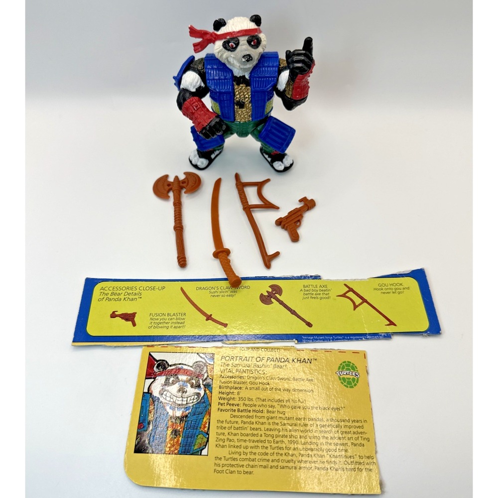 Vintage 1990 TMNT Panda Khan Complete Weapons Card Teenage Mutant Ninja Turtles